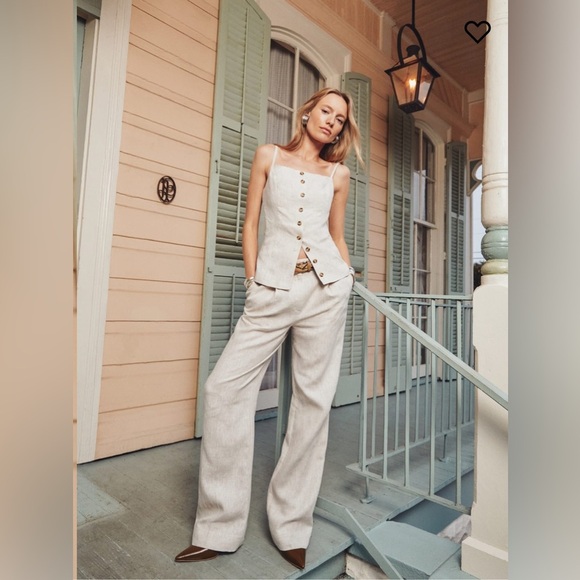 NWT Reformation Antonia Linen Top in Oatmeal Size 6 - Picture 1 of 10